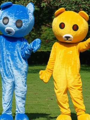 yellow and bule teddy bear small head /Teddy Bear Yellow Full Costume Mascot For Prank or Birthday