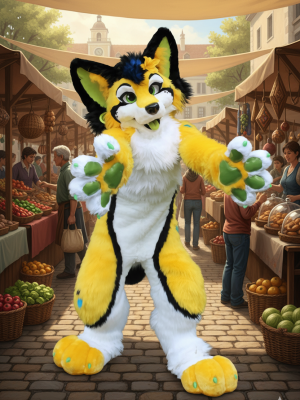 Yellow Cute Husky Cat Fursuit Fullsuit – Custom Furry Suit Teen & Adult – Full Body Anime Furries Costume for Kids & Adults – Custom Made Cosplay Fursuit