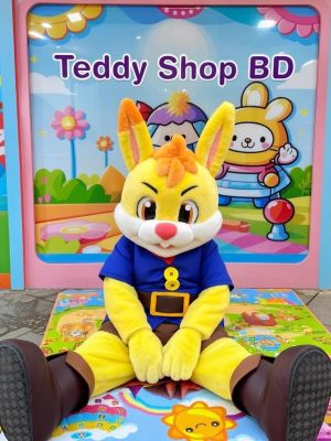 Home Yellow and orange rabbit mascot costume wearing blue shirt character suit in Bangladesh